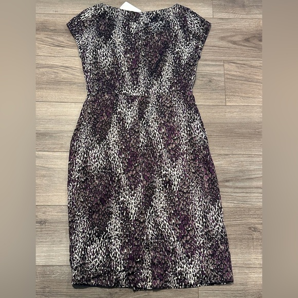 NWT! Nanette Lepore Purple Animal Print Cap Sleeve Silk Sheath Dress - Picture 3 of 11